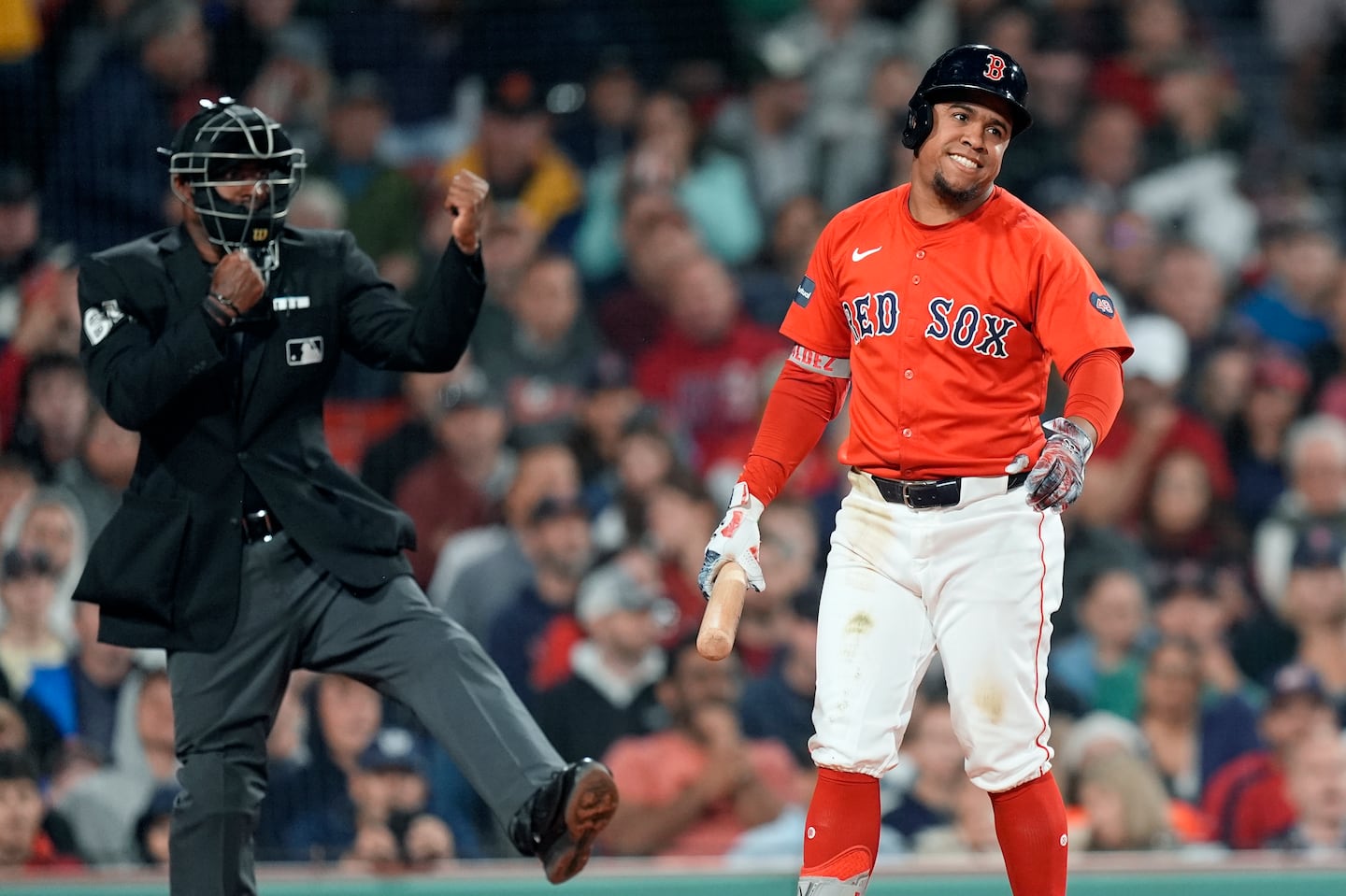 The Red Sox struck out 20 times, matching the team record, including two from Enmanuel Valdez (right).