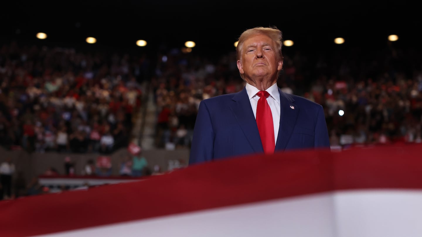 Former president Donald Trump at a rally in Uniondale, N.Y., Wednesday. The Republican presidential nominee has continued to use false anti-immigrant claims to drive up nativism on the campaign trail.