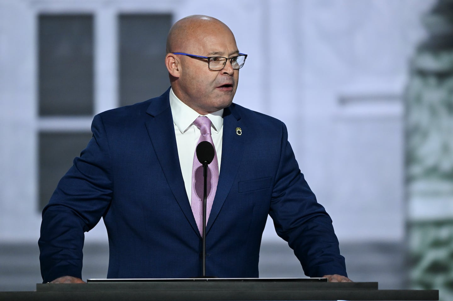 Sean O’Brien, President of the International Brotherhood of Teamsters, speaks at the Republican National Convention in July.