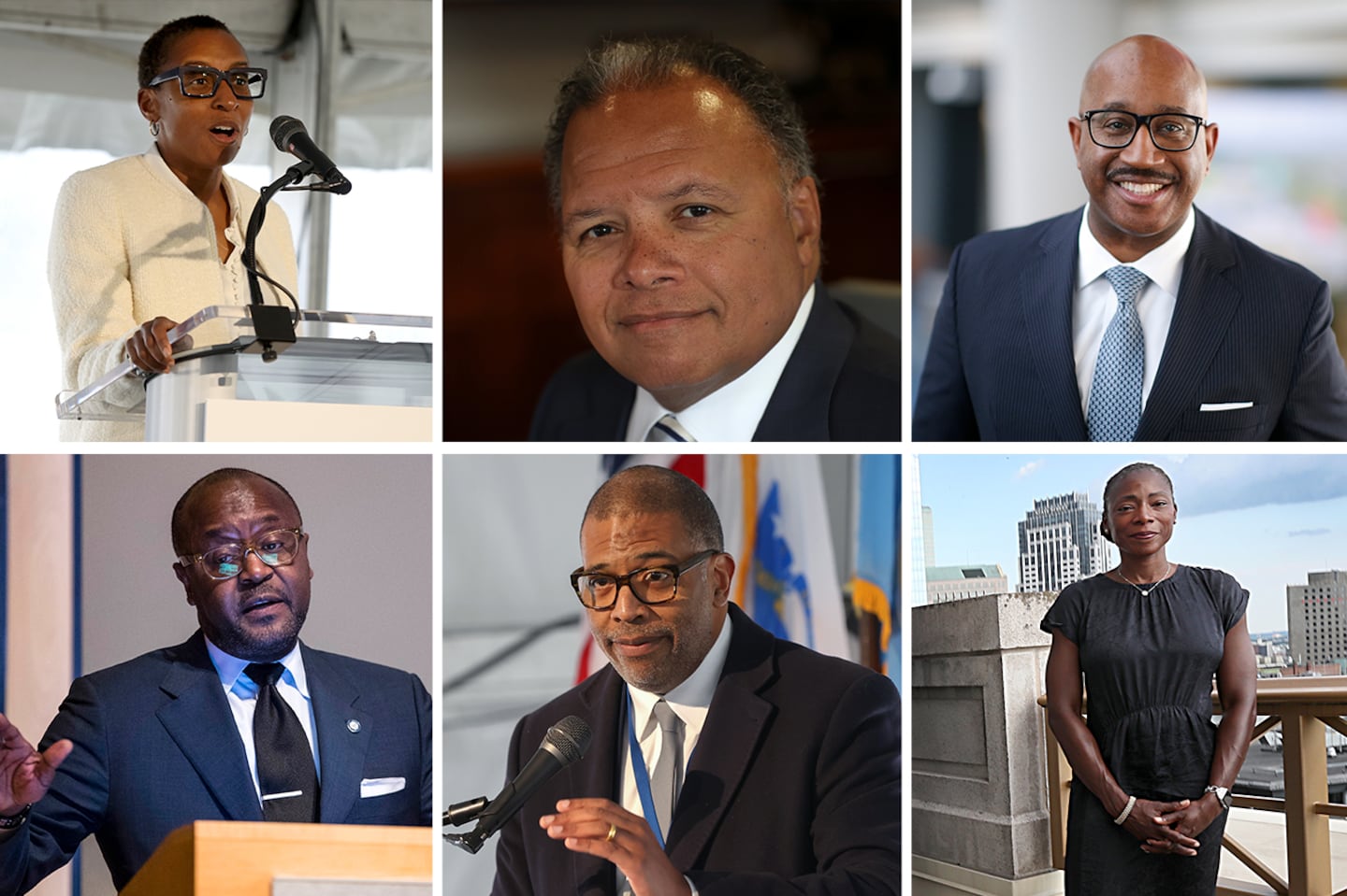 Clockwise from top left: Claudine Gay, Dr. Robert Higgins, Cain Hayes, Dr. Myechia Minter-Jordan, Arthur Jemison, and Kenn Turner.