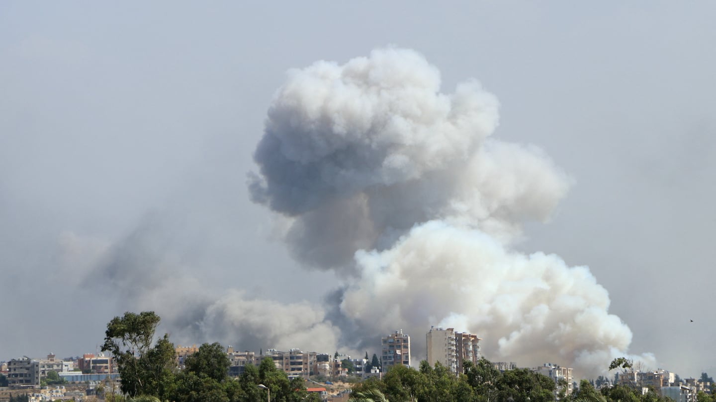 Smoke billowed from a site targeted by Israeli shelling in the southern Lebanese village of Burj el-Shmali on Monday.