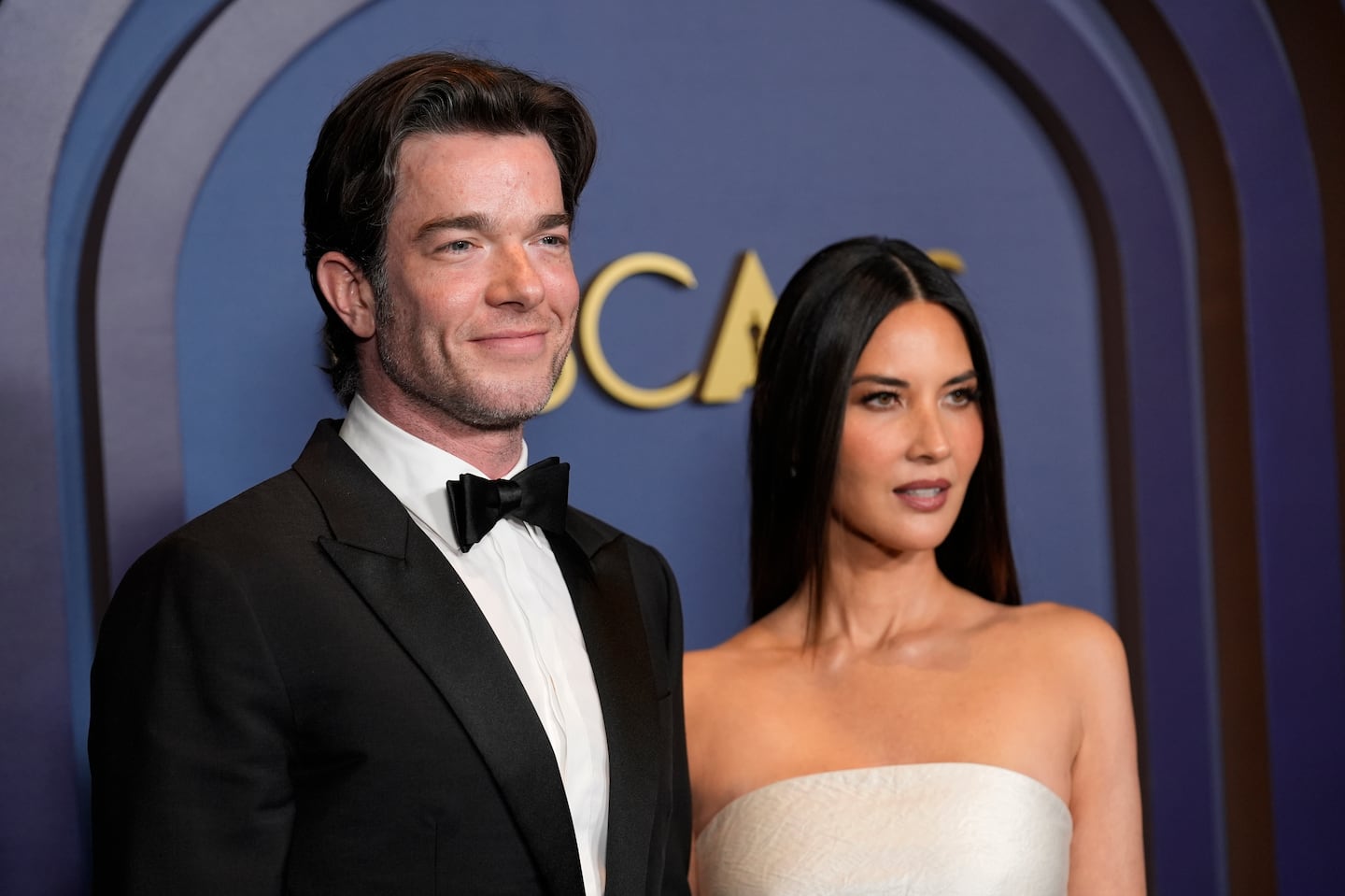 John Mulaney, left, and Olivia Munn arrive at the Governors Awards, Jan. 9, 2024, at the Dolby Ballroom in Los Angeles.