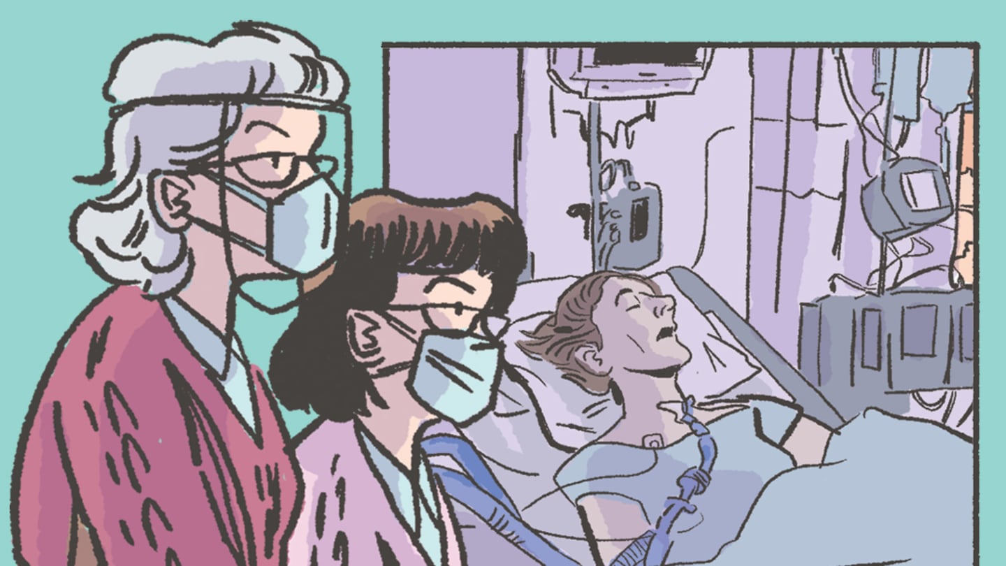 An image from "The sisters: True stories from an ICU," written by Ernesto Barbieri and illustrated by Jess Ruliffson.