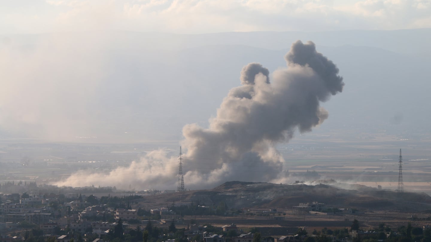 Smoke billowed from the site of an Israeli airstrike on the eastern areas of Baalbeck in the Bekaa valley on Monday.