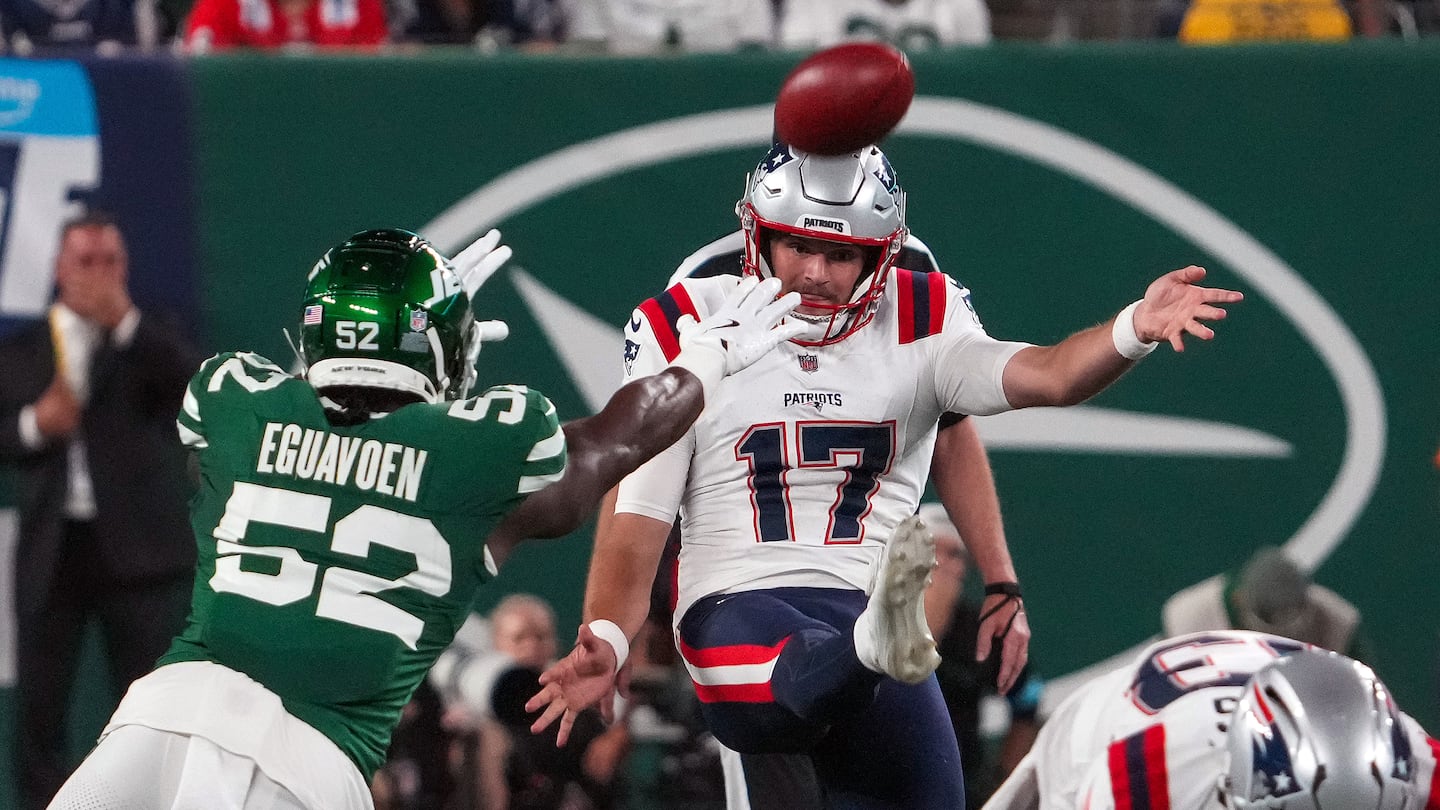 Patriots punter Bryce Baringer averaged 49.0 yards on his five punts in Thursday's loss to the Jets.