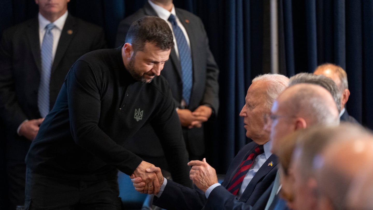 President Biden shook hands with Ukraine's President Volodymyr Zelensky during the launching of a Joint Declaration of Support for Ukrainian Recovery and Reconstruction on Wednesday.