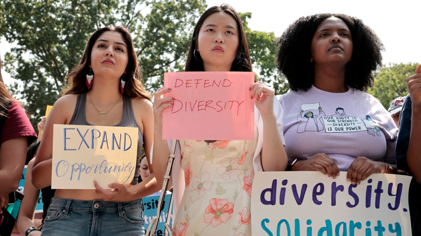 Harvard students attended a rally protesting the Supreme Court's ruling against affirmative action in Cambridge in 2023.