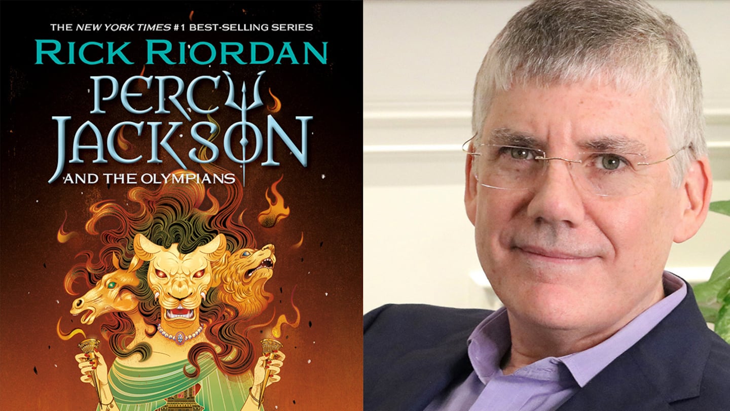 Author Rick Riordan and his new book in the Percy Jackson series.