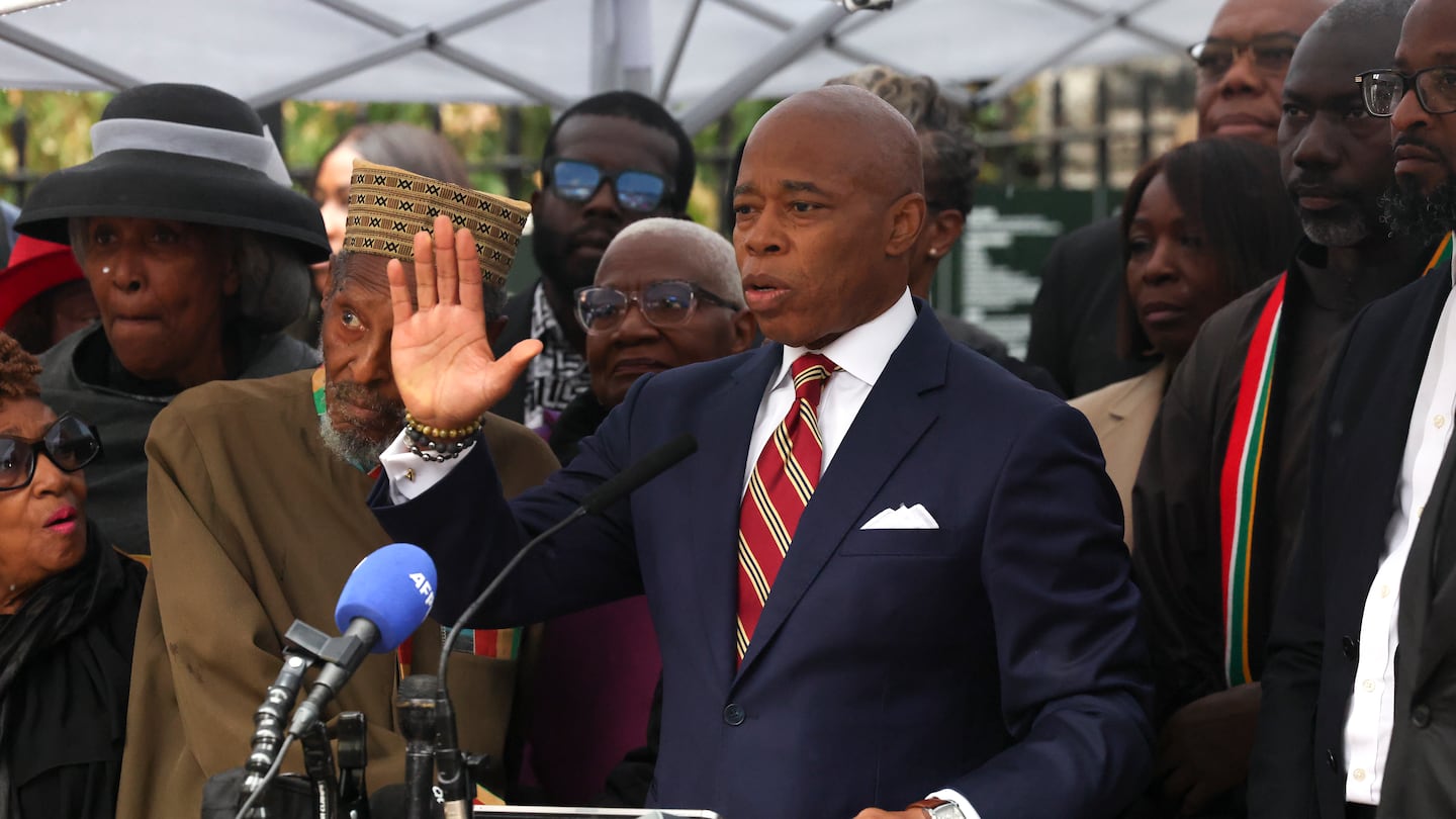 New York City Mayor Eric Adams spoke during a news conference outside Gracie Mansion on Thursday in New York.