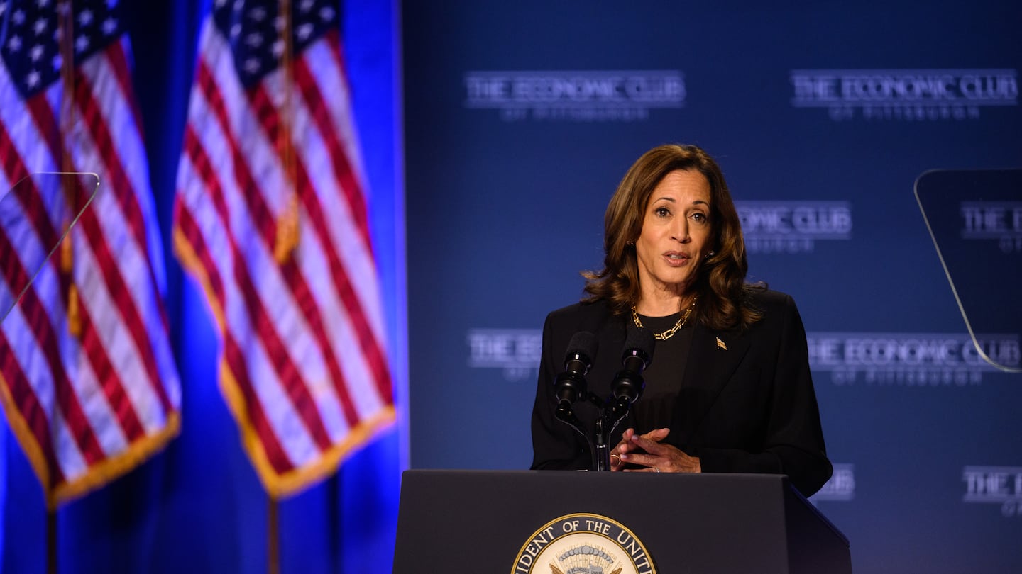 Vice President Kamala Harris speaks at a campaign event at Carnegie Mellon University on Wednesday.