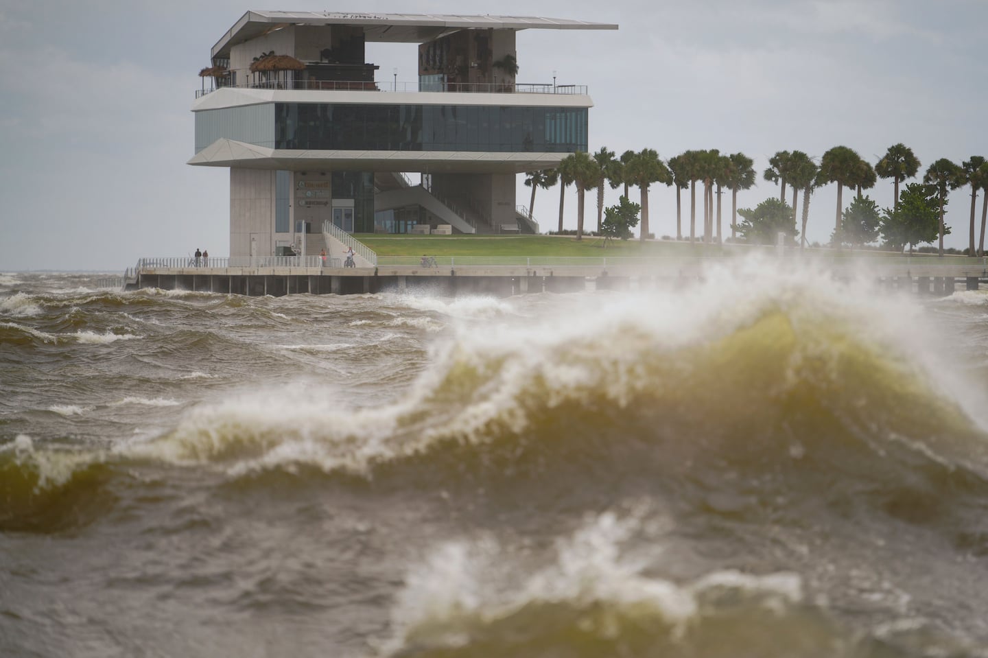 The St. Pete Pier is pictured among high winds and waves as Hurricane Helene makes its way toward the Florida panhandle, passing west of Tampa Bay, Thursday, Sept. 26, 2024 in St. Petersburg, Fla. (Martha Asencio-Rhine/Tampa Bay Times via AP)