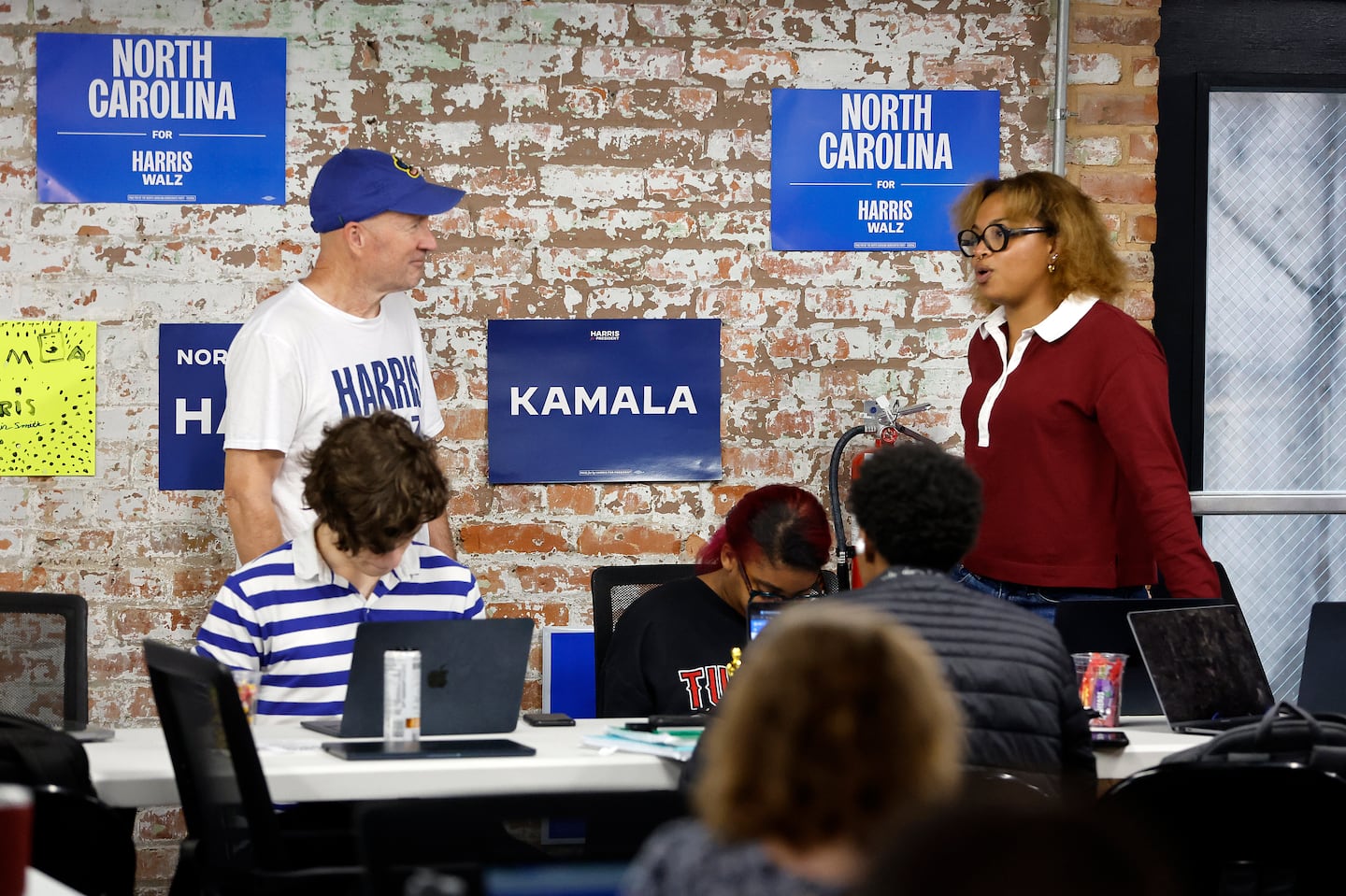 Volunteers and staff work at a democratic phone bank in Raleigh, N.C., on Sept. 24.