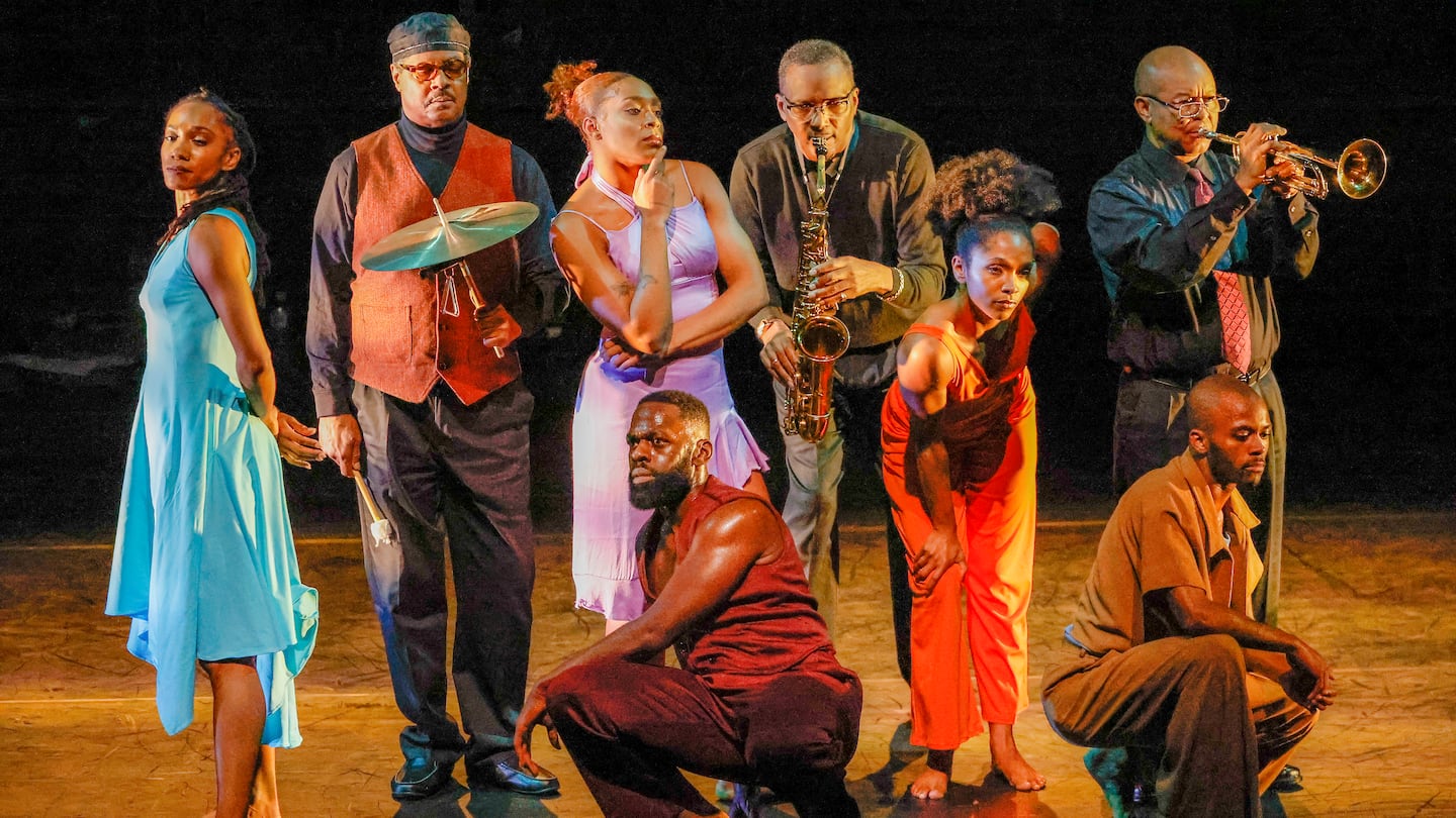 The cast during the opening night performance of Dianne McIntyre Company's "In the Same Tongue," at Emerson Paramount Center.