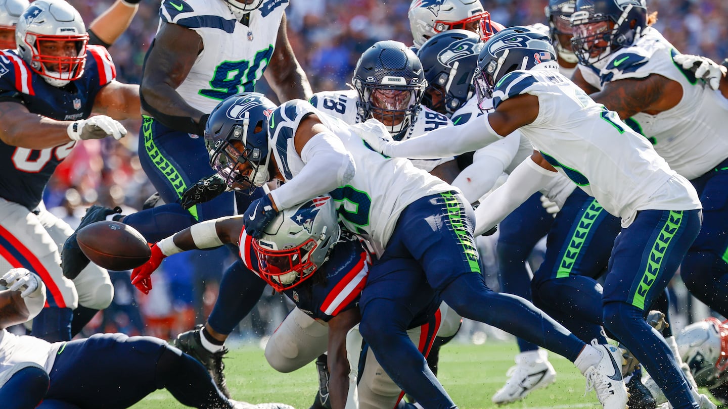 Rhamondre Stevenson fumbled in the Week 2 loss to the Seahawks, but the ball was recovered by the Patriots.