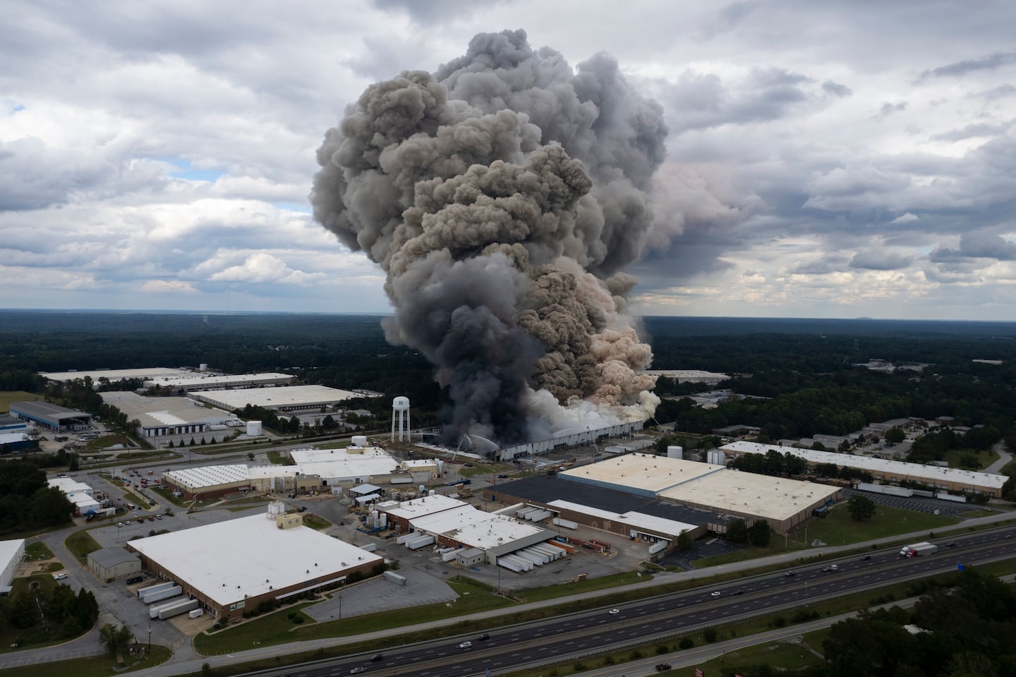 Smoke billows from a fire at the BioLab facility in Conyers, Ga., on Sept. 29.