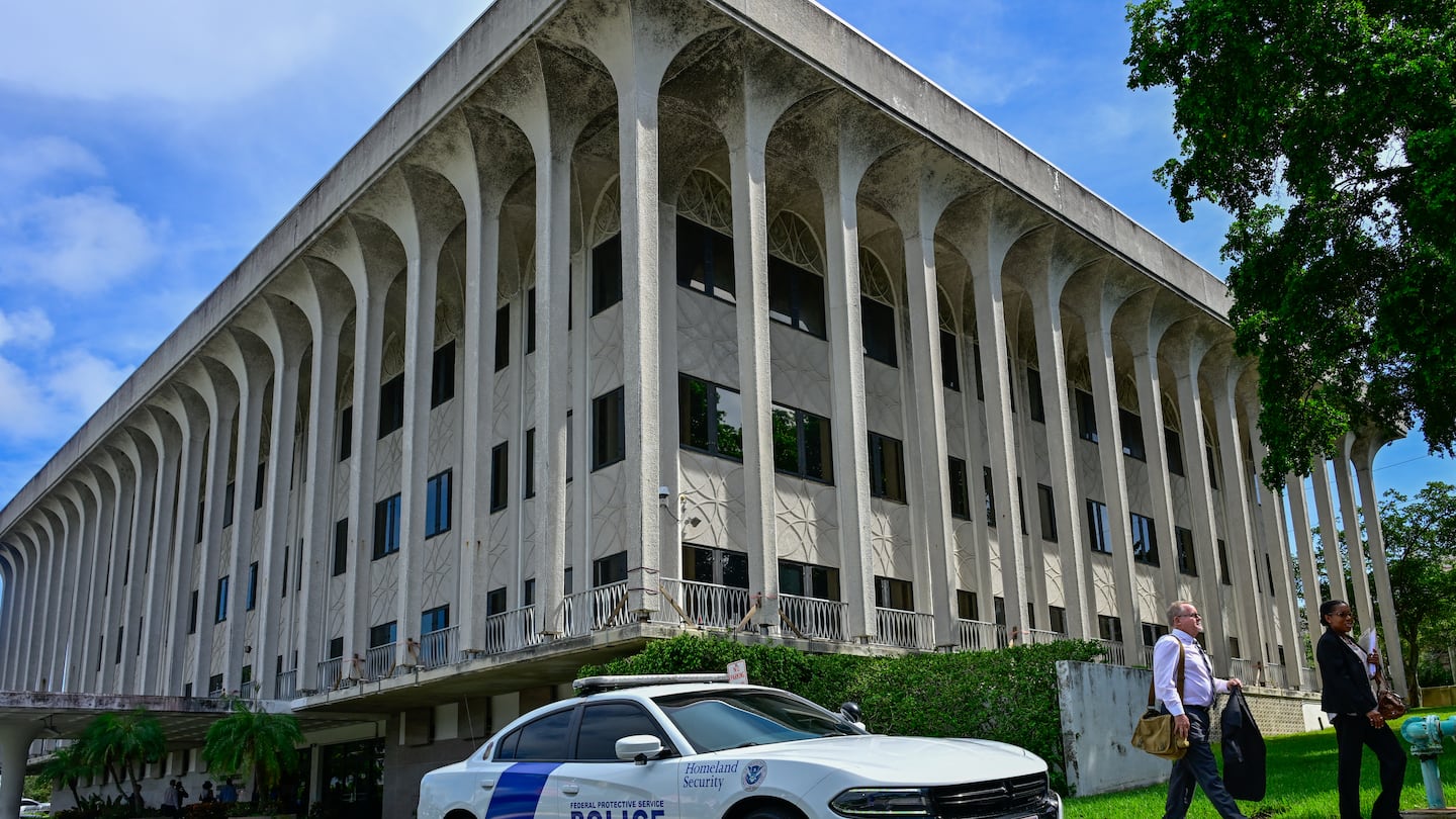 A view of the Paul G. Rogers Federal Building and US Courthouse during a hearing for Ryan Wesley Routh, suspected of the attempted assassination of former president Donald Trump, in West Palm Beach, Fla., on Sept. 30, 2024.