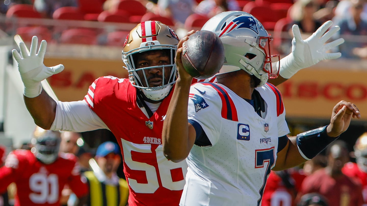 Jacoby Brissett was sacked six times by the 49ers, threw a pick-6, and lost a fumble.