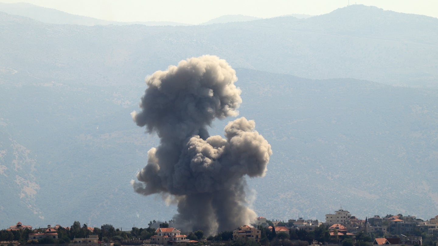 Smoke rises from the site of an Israeli airstrike that targeted the southern Lebanese village of Khiam on September 30, 2024.