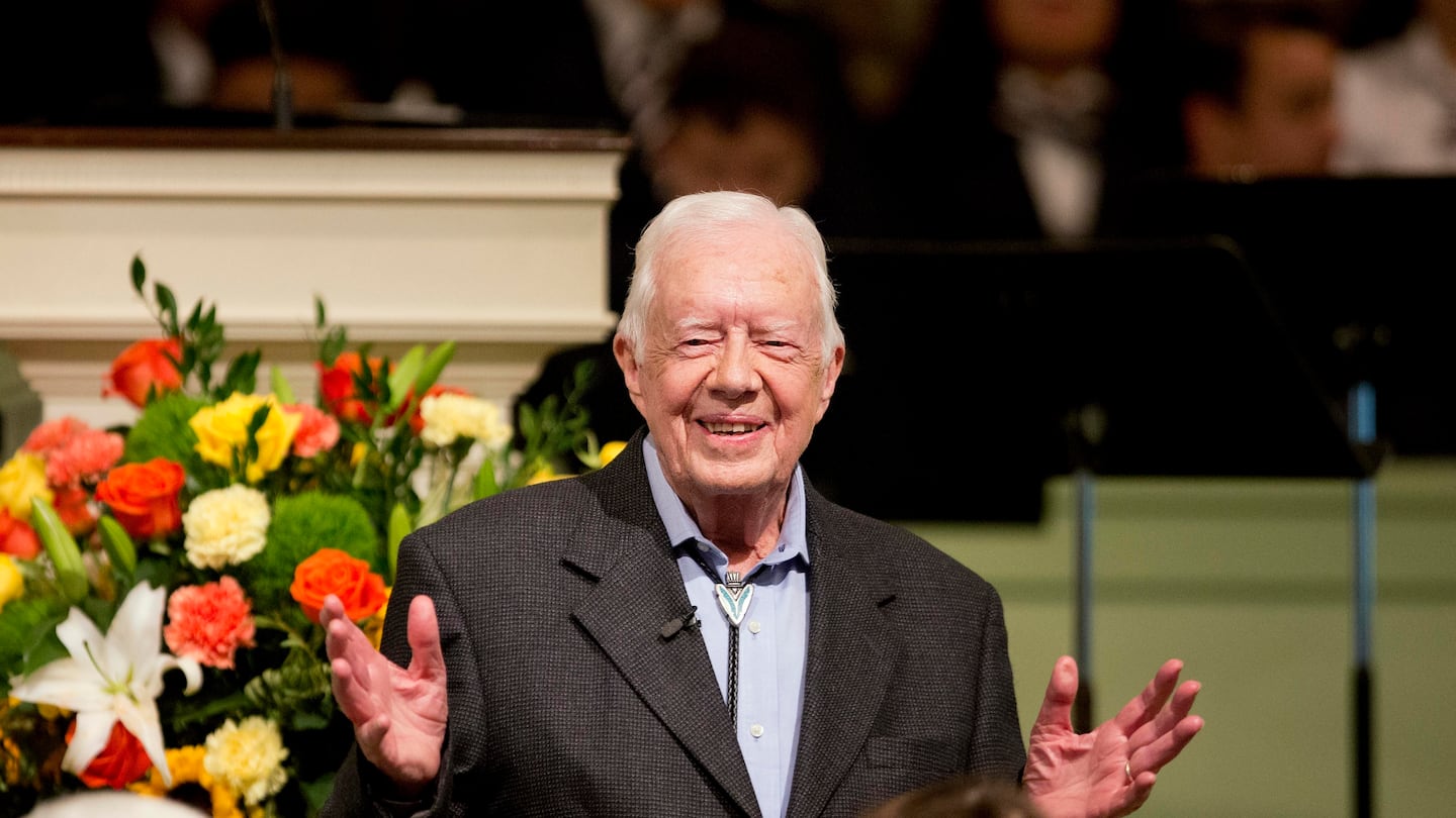 Former president Jimmy Carter teaches Sunday School class at the Maranatha Baptist Church in his hometown of Plains, Ga., Aug. 23, 2015.