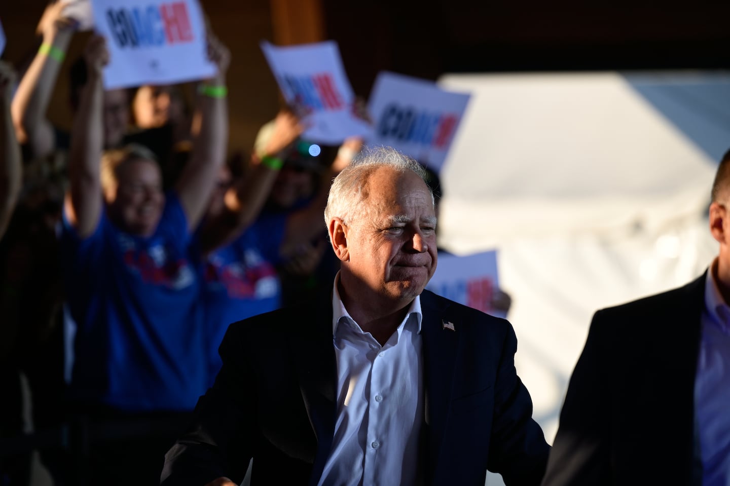 Minnesota Governor Tim Walz, the Democratic nominee for vice president, greeted supporters following a rally at the Highmark Amphitheater in Erie, Pa., on Sept. 5.