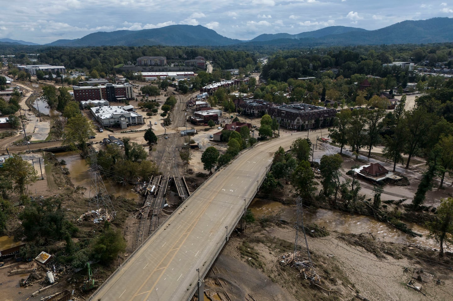 Debris is seen in the aftermath of Hurricane Helene, Monday, Sept. 30, 2024, in Asheville, N.C.