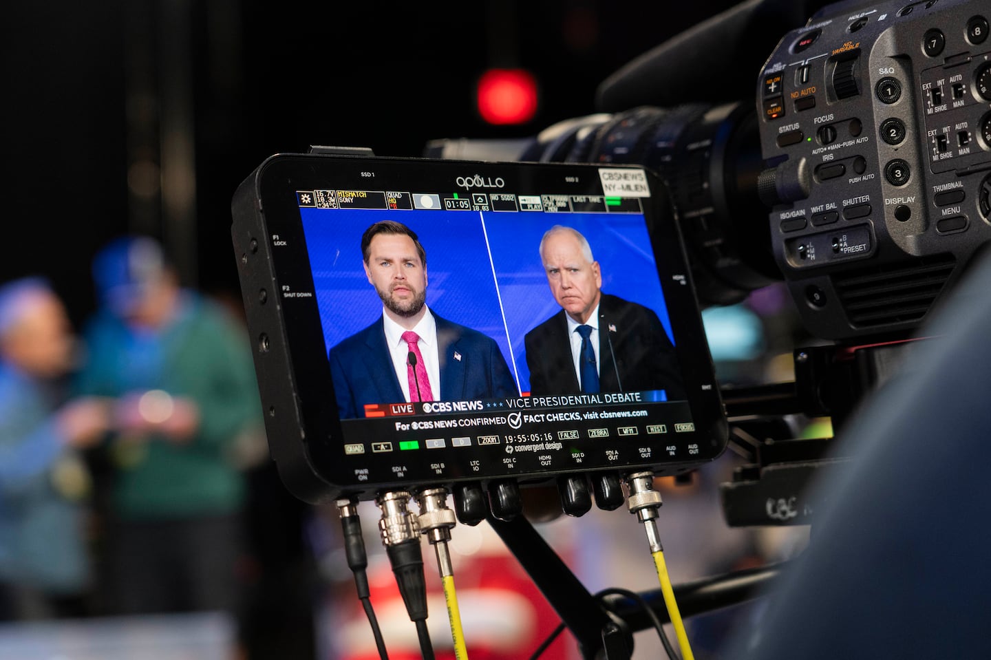 JD Vance and Tim Walz during the vice presidential debate at the CBS Broadcast Center in New York on Oct. 1.