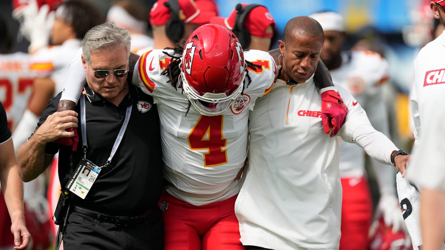 Chiefs receiver Rashee Rice had to be helped off the field after injuring his knee last weekend.