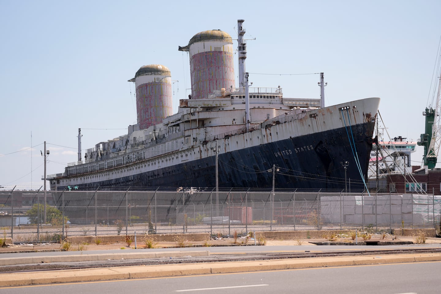 The SS United States moored on the Delaware River in Philadelphia last month. 