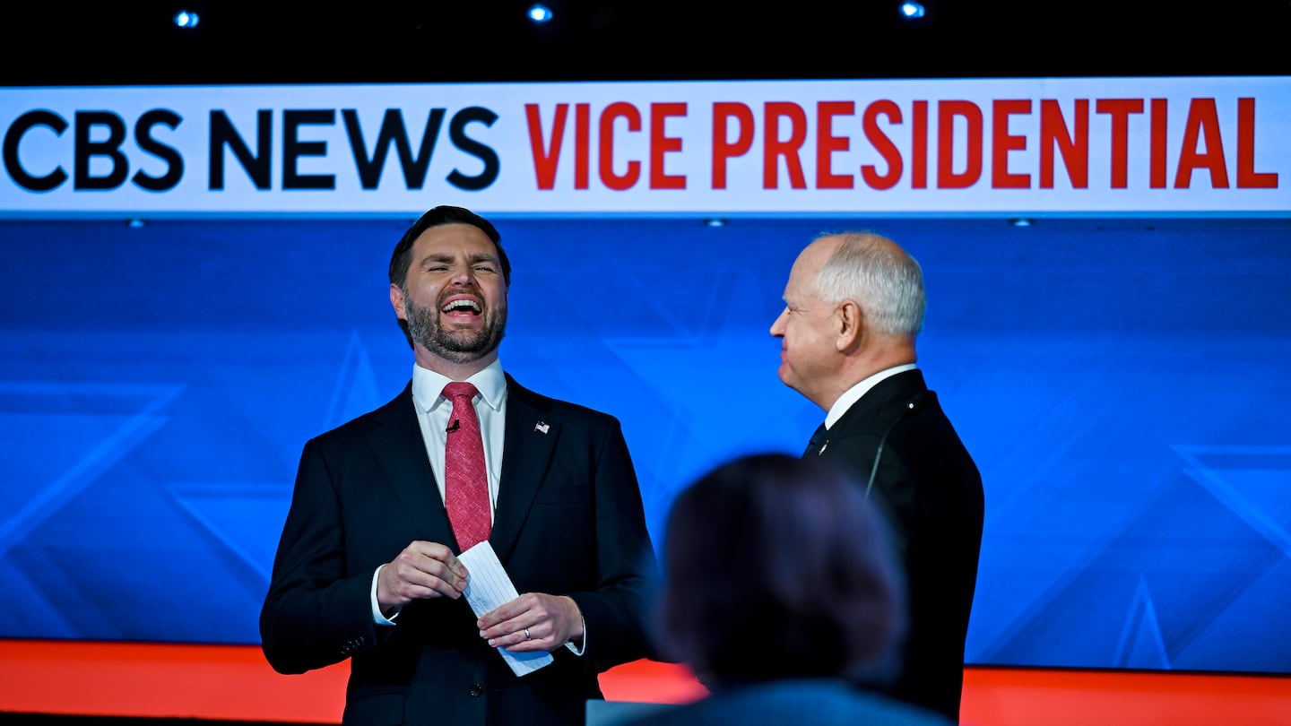 Senator JD Vance of Ohio and Governor Tim Walz of Minnesota spoke following the vice presidential debate at the CBS Broadcast Center in New York on Oct. 1.