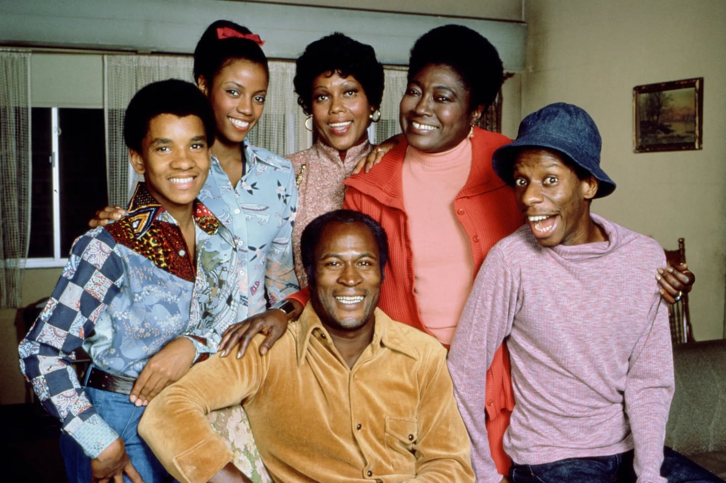 Clockwise: Ralph Carter, BernNadette Stanis, Ja’Net DuBois, Esther Rolle, Jimmie Walker and John Amos.