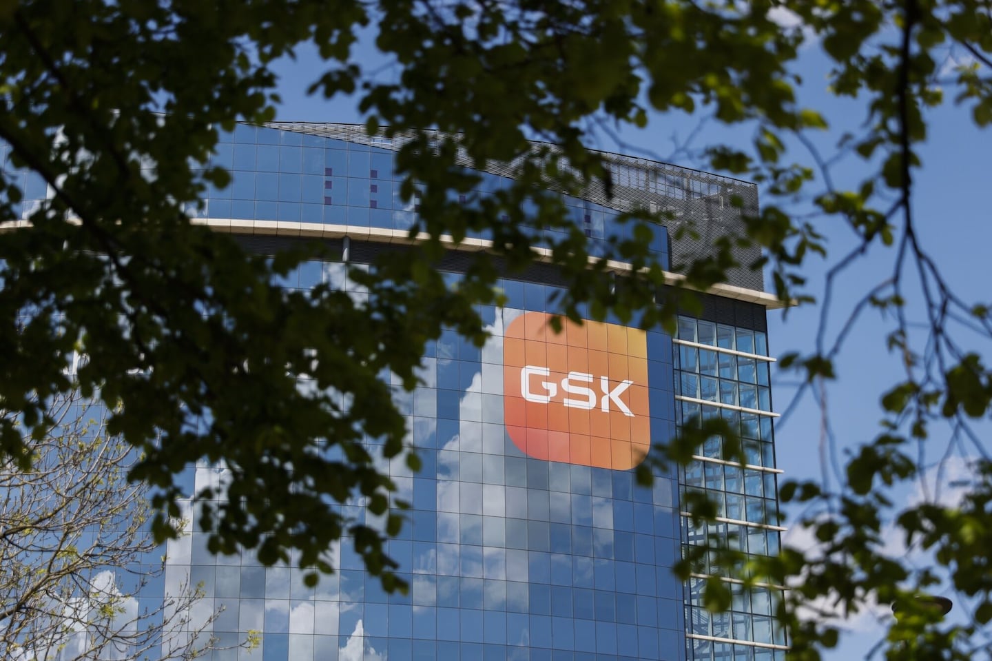 The logo of GSK Plc displayed at the company's headquarters in the Brentford suburb of London, UK, on April 30.