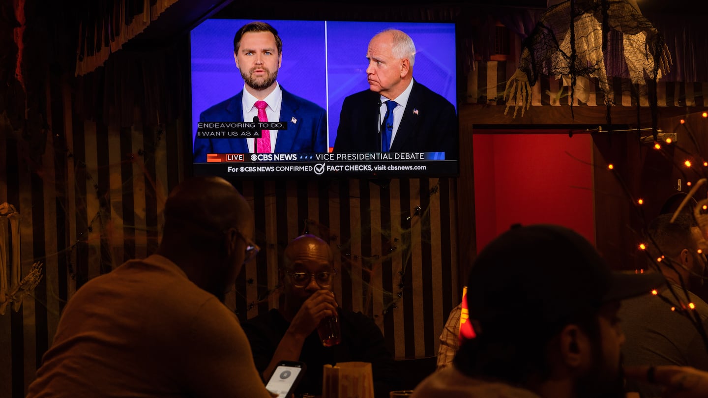 The vice presidential debate between Senator JD Vance and Governor Tim Walz played at Studio 35 Cinema and Drafthouse in Columbus, Ohio, on Oct. 1.