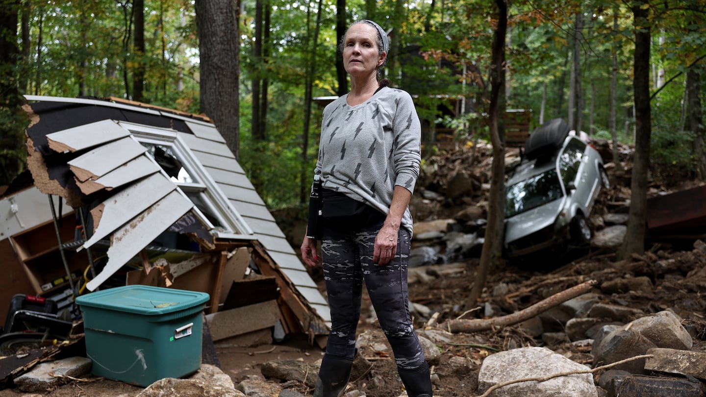 Liesl Steiner was at her home in Swannanoa, North Carolina, on Saturday. Steiner said a mudslide carrying rocks and boulders tumbled down the mountain and through part of her property.