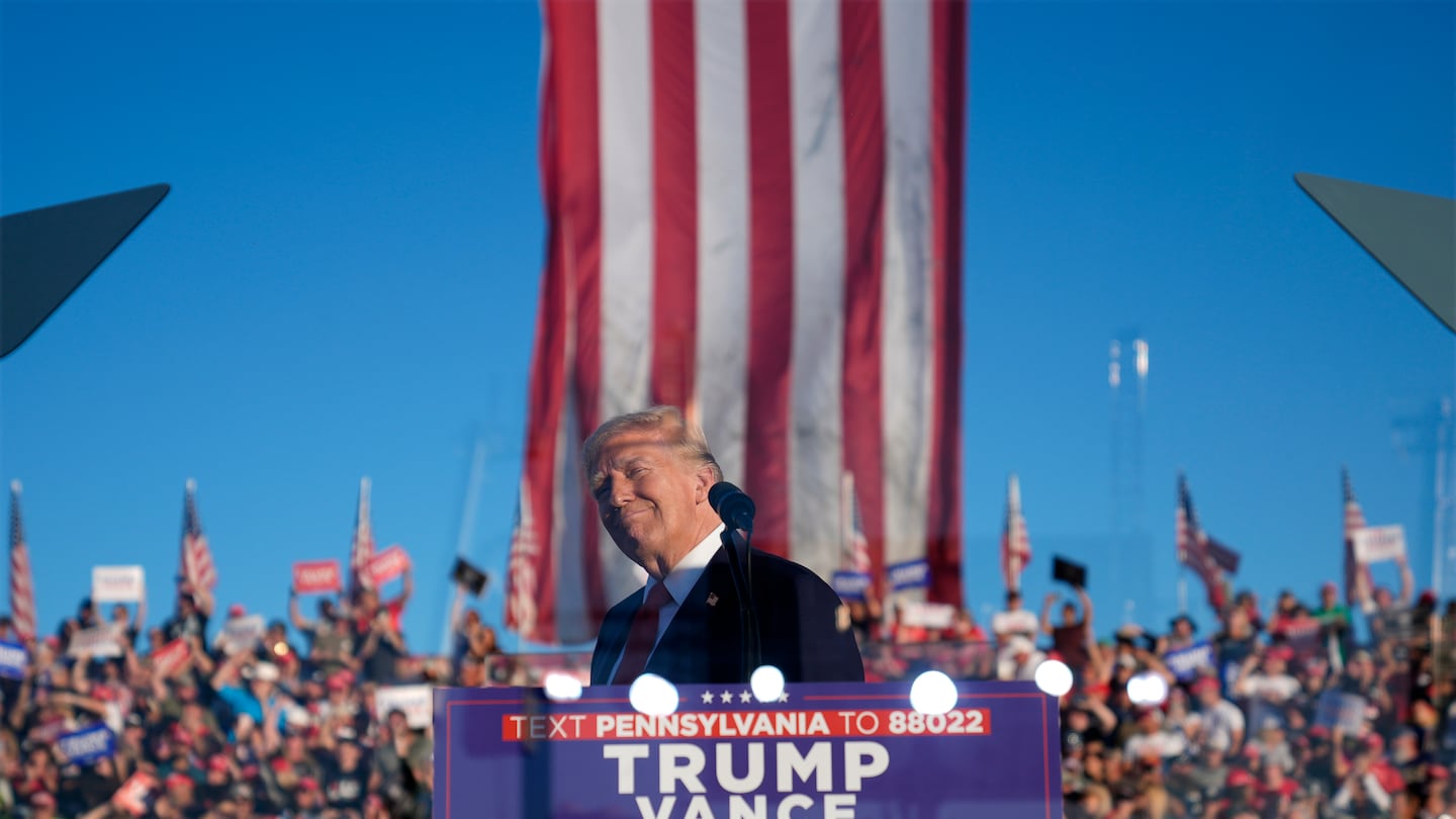 Republican presidential nominee former President Donald Trump arrives at a campaign rally at the Butler Farm Show Saturday in Butler, Pa.