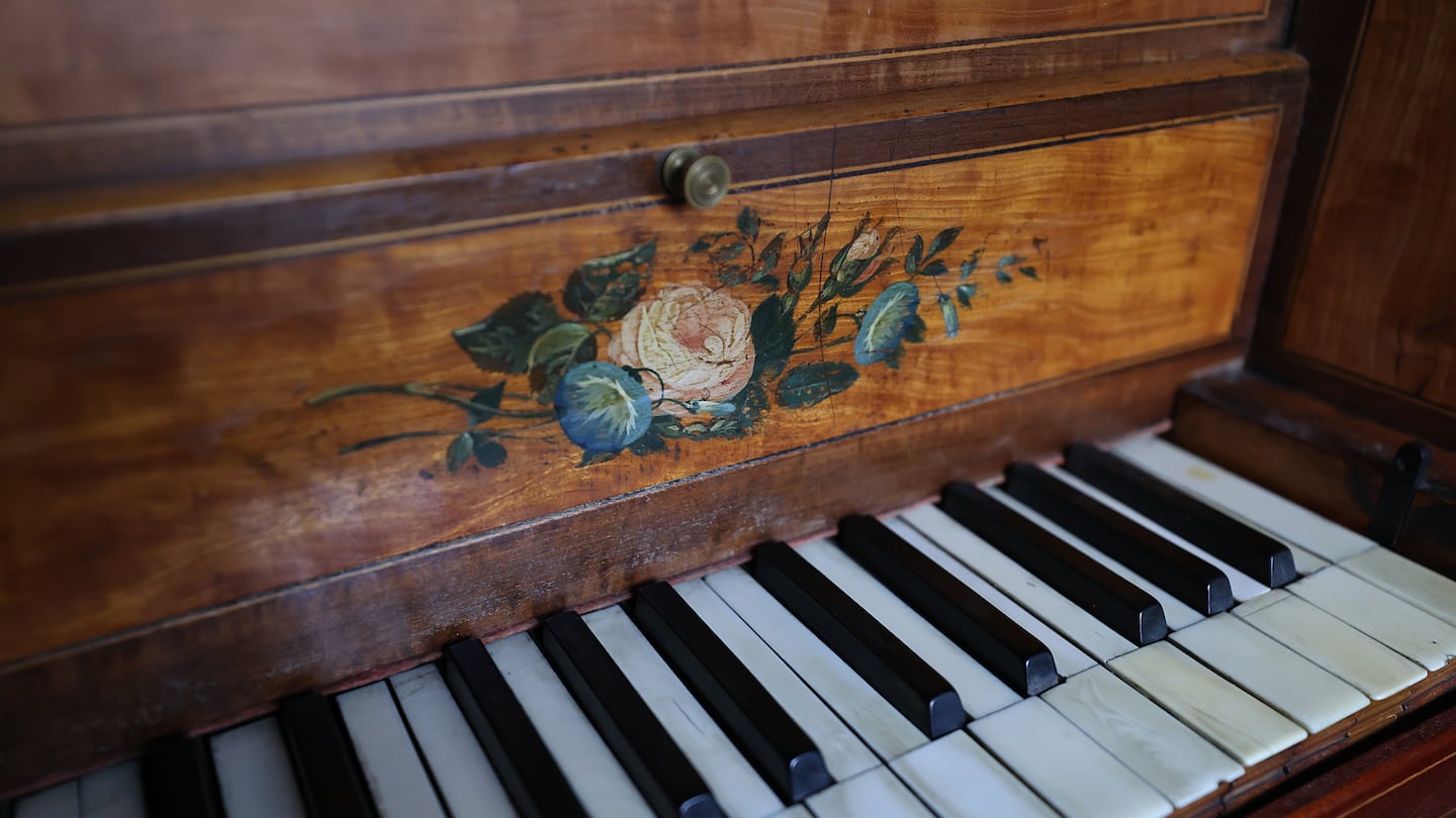 Closeup of an 1805 Clementi piano, part of the Frederick Historical Piano Collection in Ashburnham.