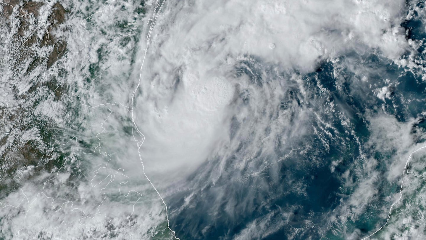 This GOES-16 GeoColor satellite image taken at 4:50 p.m. EDT and provided by National Oceanic and Atmospheric Administration (NOAA) shows Tropical Storm Milton, center, off the coast of Mexico in the Gulf of Mexico, Saturday, Oct. 5.