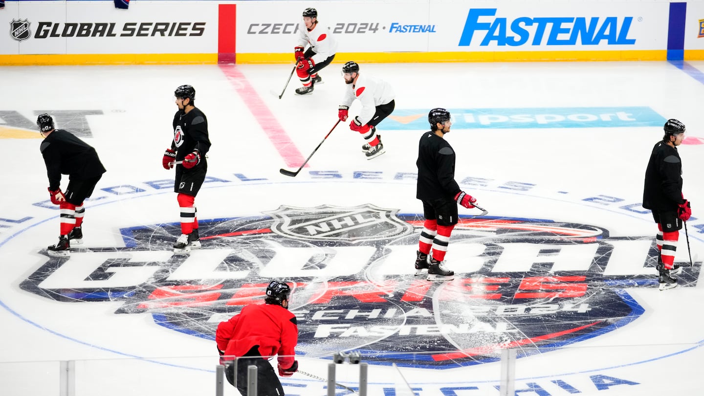 The Devils practice in Prague ahead of their opener in Czechia over the weekend.