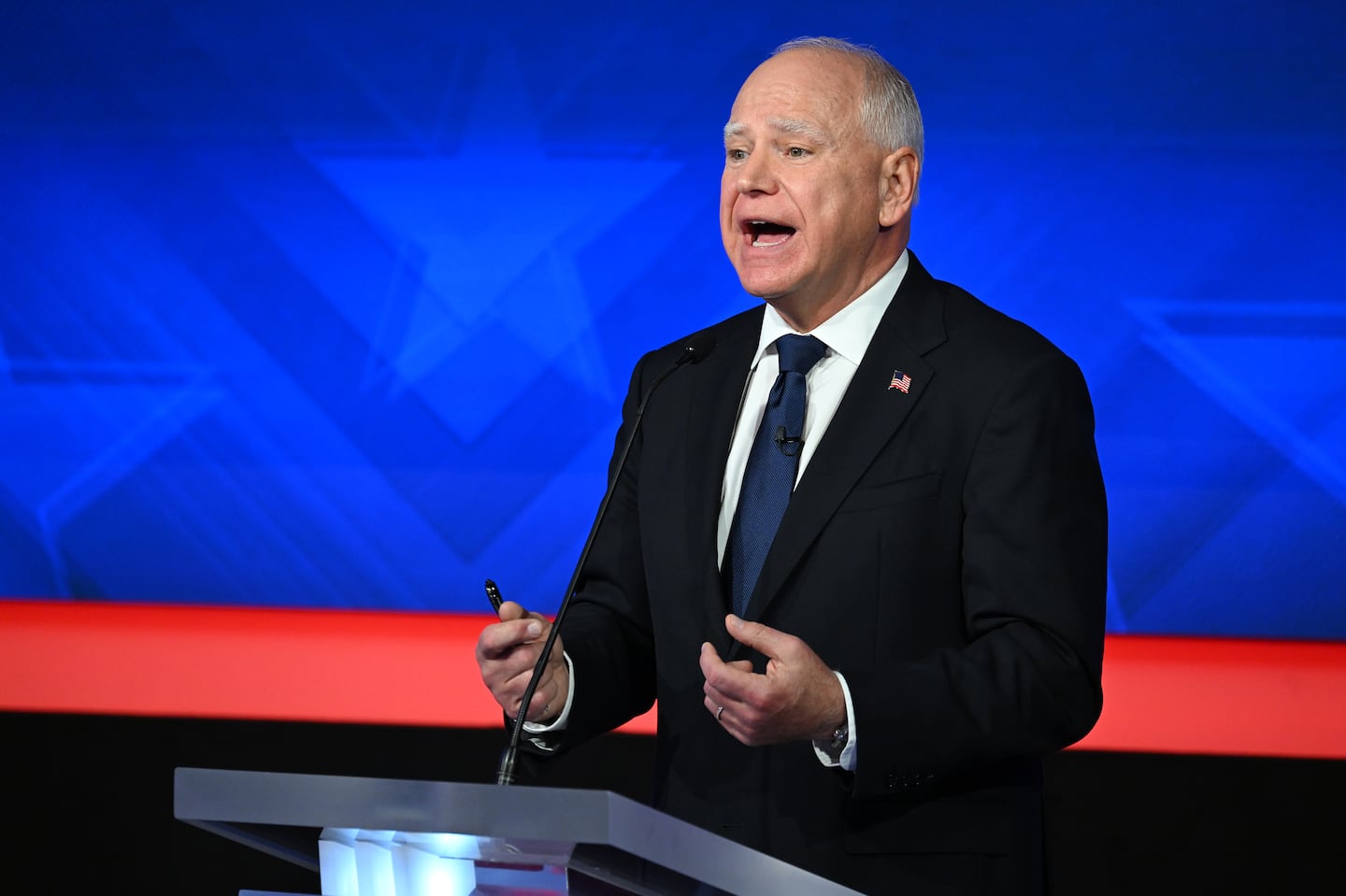 Governor Tim Walz of Minnesota spoke during the vice presidential debate at the CBS Broadcast Center in New York on Oct. 1.