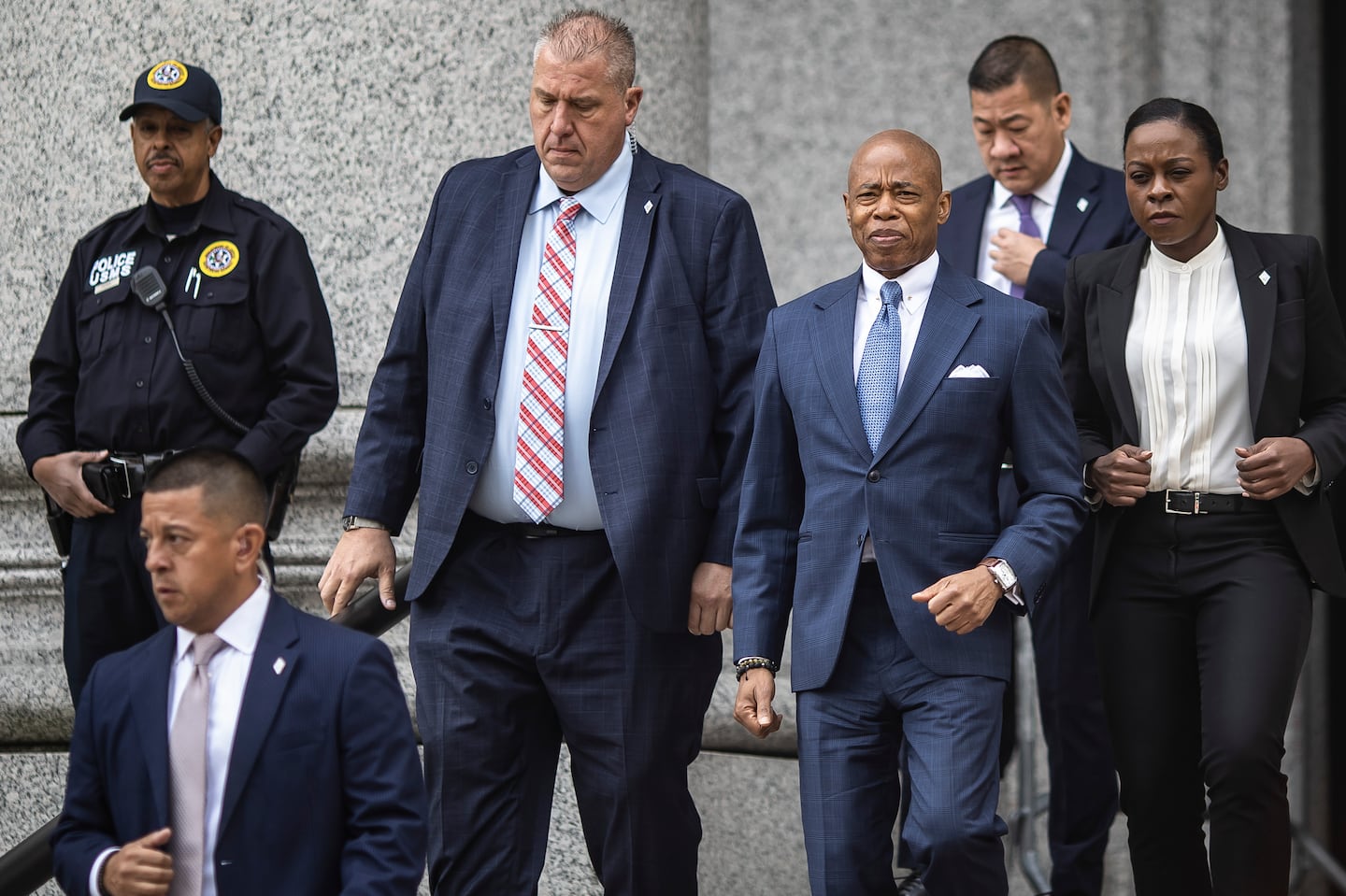 Mayor Eric Adams of New York leaves a hearing at the Thurgood Marshall United States Courthouse, in New York, on Wednesday, Oct. 2, 2024.