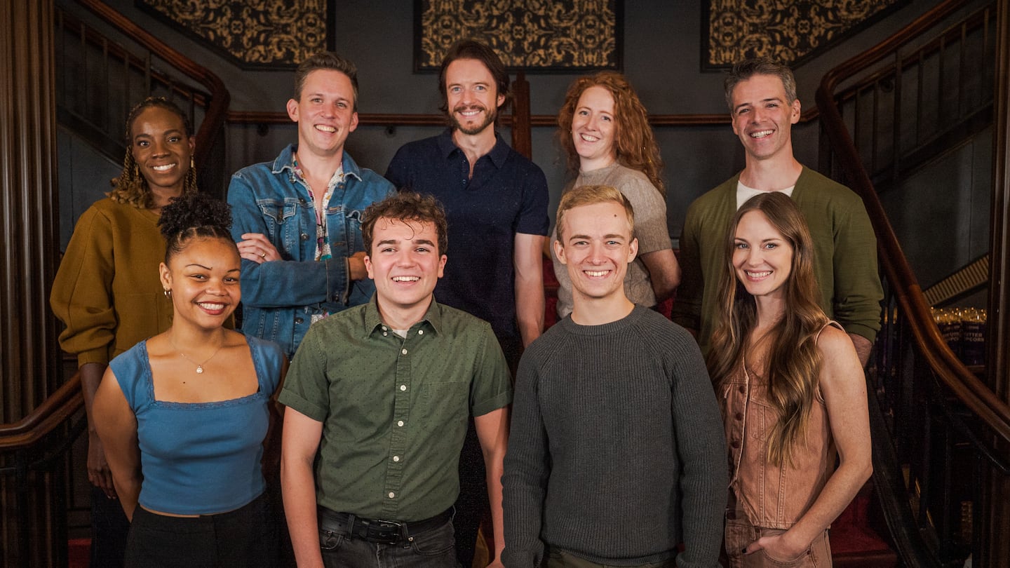 The cast of "Harry Potter and the Cursed Child" pose for a photo. Alex Serino is pictured bottom row, second from left.