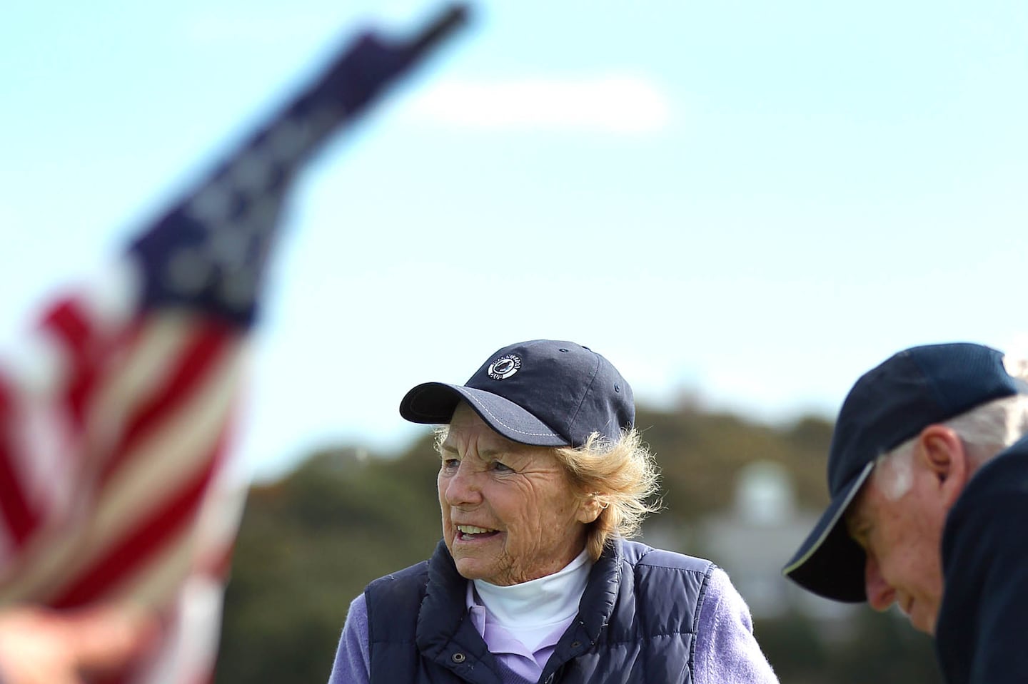 During the 2012 RFK Center Celebrity Golf Fundraiser at the Hyannisport Club,  Ethel Kennedy made a putt on the 5th green as an American flag, used as the pin flag, was held.