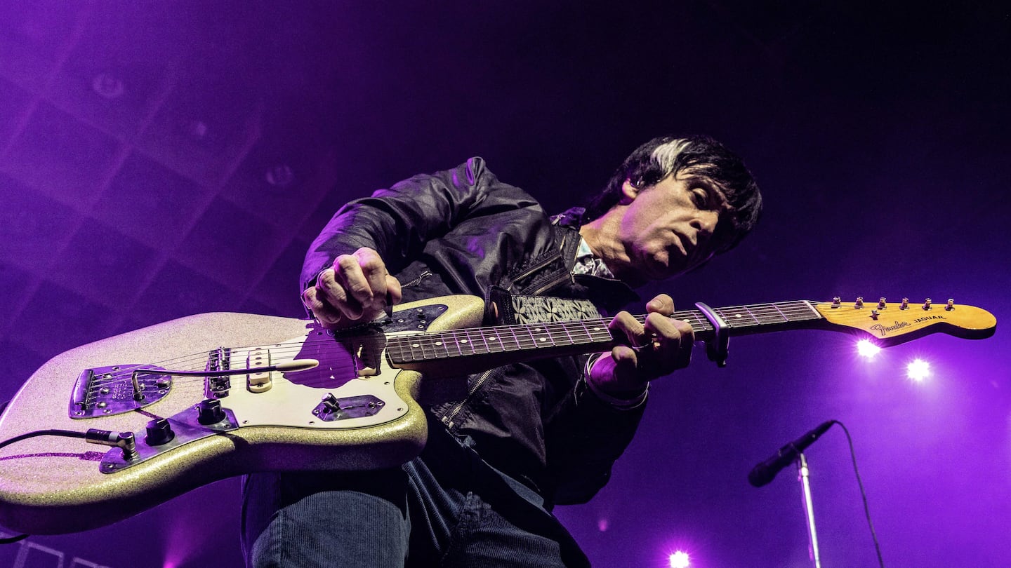 Johnny Marr, former guitarist of the British band The Smiths, performs on the second day of the 27th edition of music festival "A Campingflight to Lowlands Paradise" in Biddinghuizen, The Netherlands. 