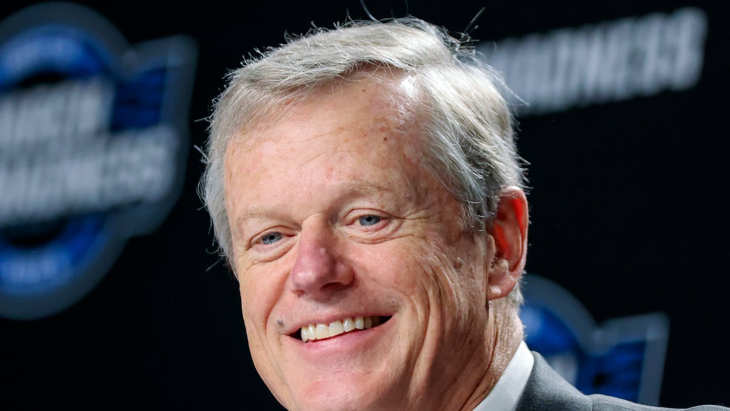 NCAA president and former governor Charlie Baker spoke during a press conference at TD Garden.