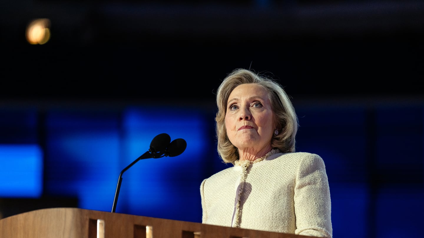 Hillary Clinton speaks on the first night of the Democratic National Convention at the United Center in Chicago on Aug. 19.