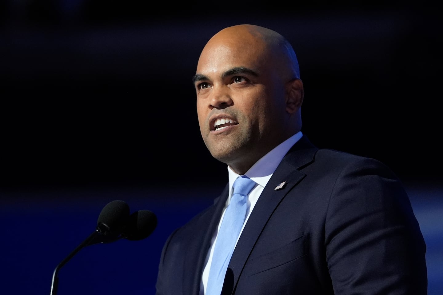 Rep. Colin Allred, D-Texas, speaks during the Democratic National Convention, on Aug. 22, in Chicago.