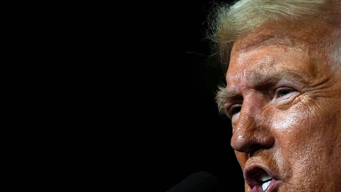 Republican presidential nominee former president Donald Trump speaks during a campaign rally at Grand Sierra Resort and Casino, on Oct. 11, in Reno, Nev.