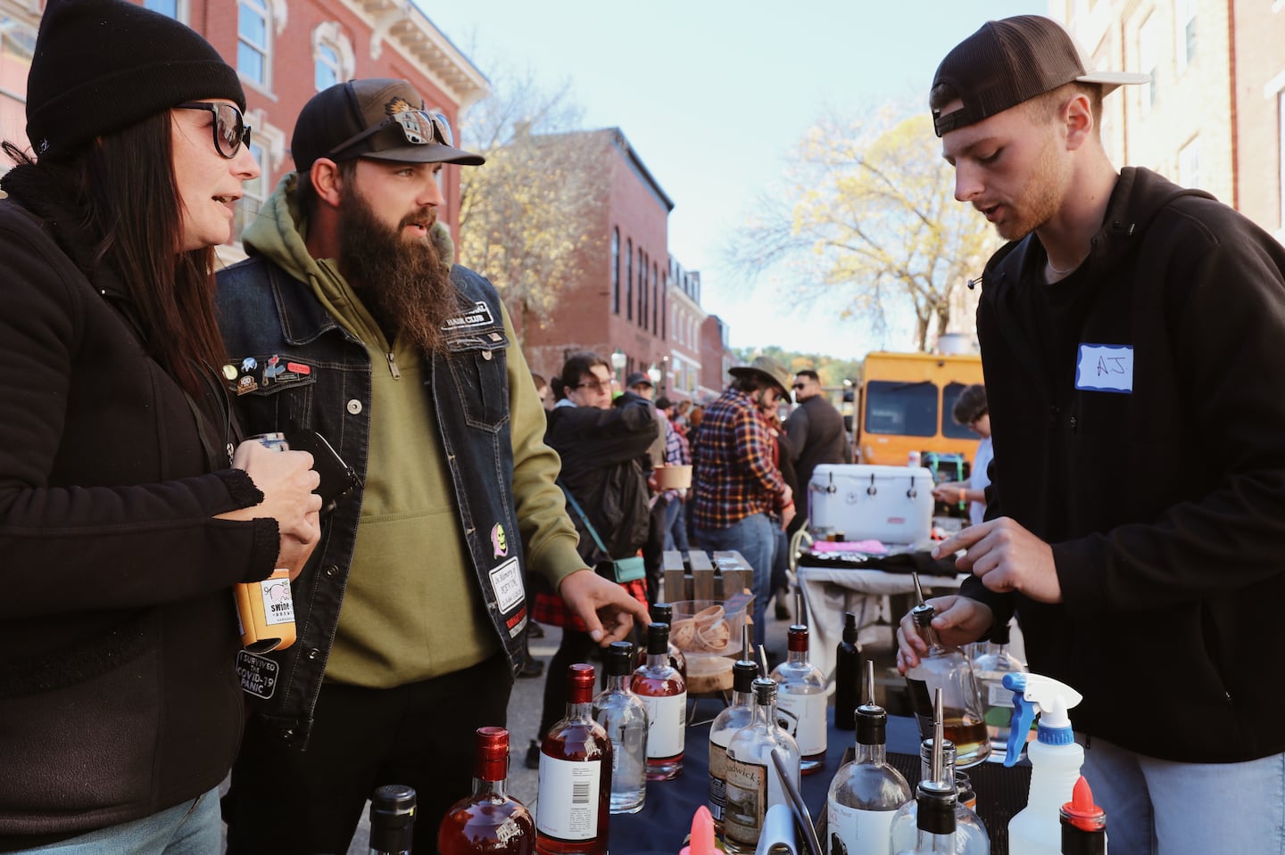 Attendees checked out liqueurs from Chadwick’s Craft Spirits at Gardiner, Maine’s 15th annual Swine & Stein Brewfest on Saturday.