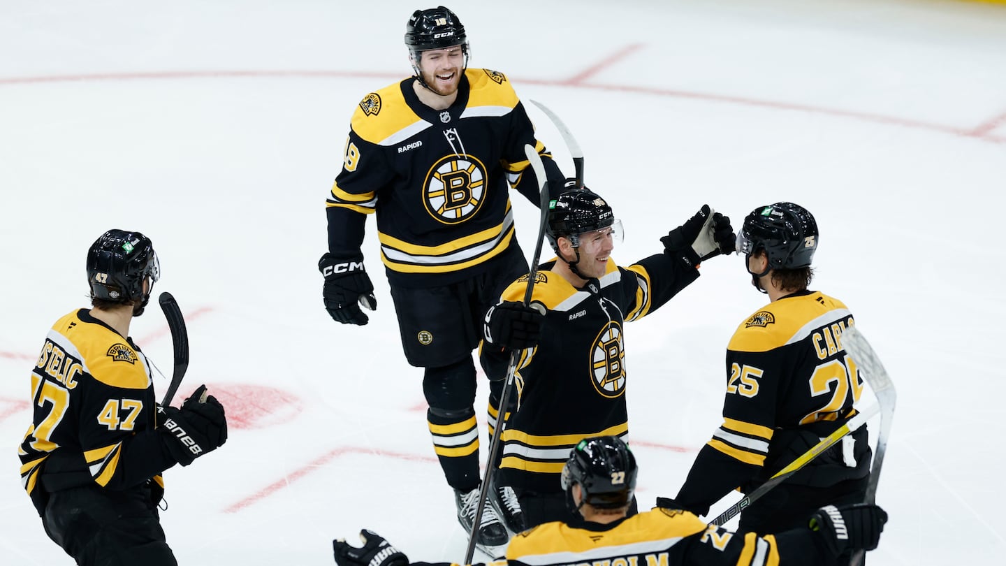 A second-period goal by defenseman Brandon Carlo (right) was cause for celebration.