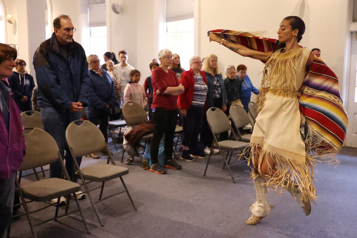 Nicole Minetti, a member of the Narragansett Indian Tribe, danced during Lexington's first Indigenous Peoples Day celebration.