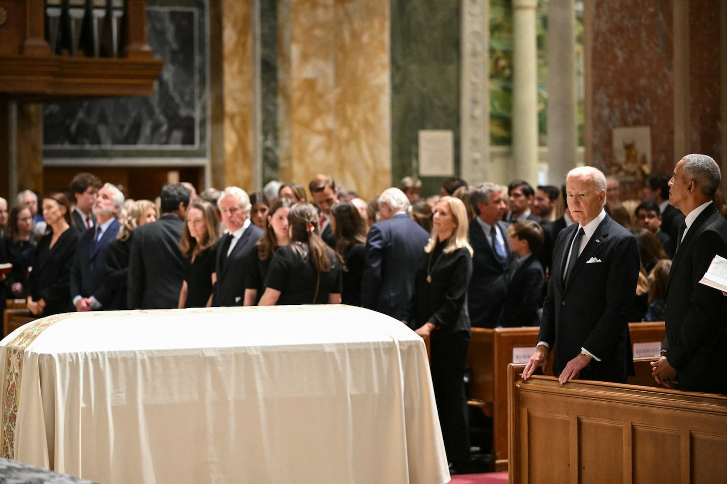 President Biden, and former president Barack Obama were among those in attendance at a memorial service for Ethel Kennedy on Wednesday in Washington, D.C.